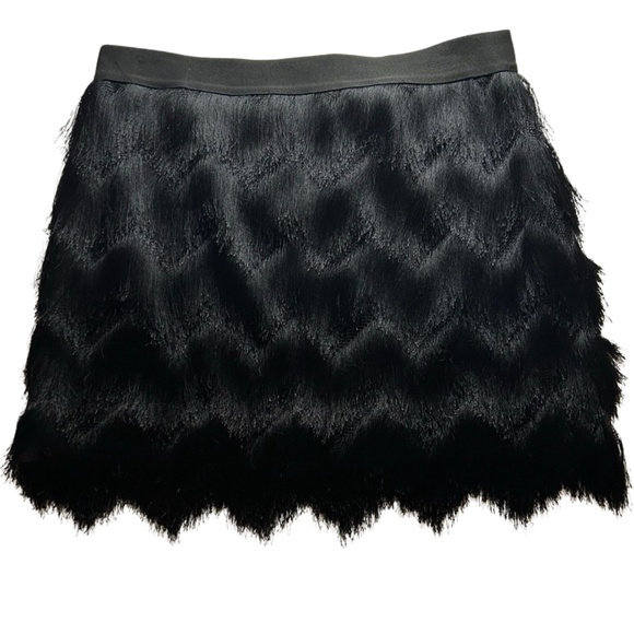 BCBG Max Azria Black Tiered Fringe Mini Skirt Medium Holiday Party - Picture 1 of 3